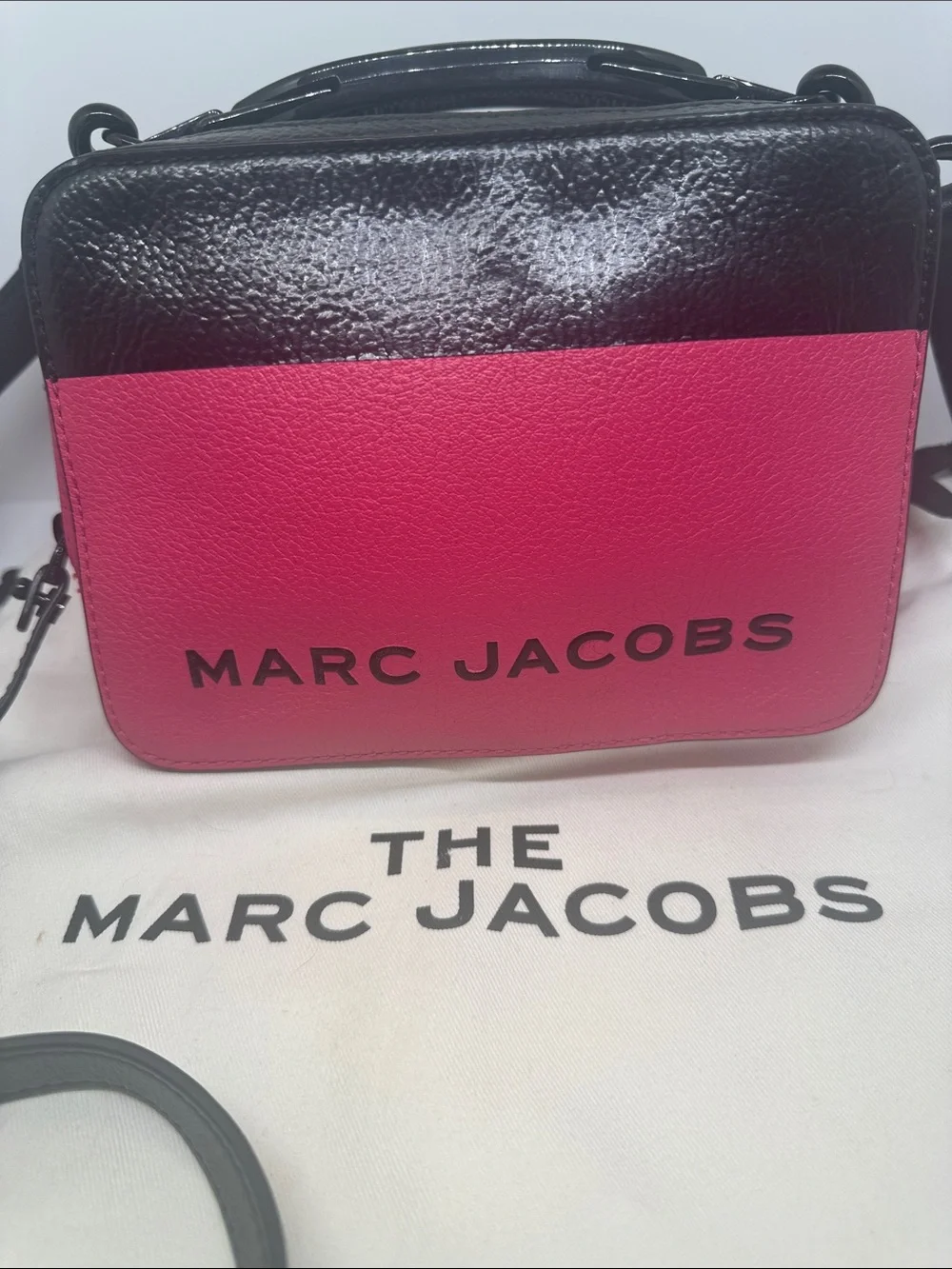 Authentic Marc Jacobs dipped Lunch Box bag black pink Crossbody purse